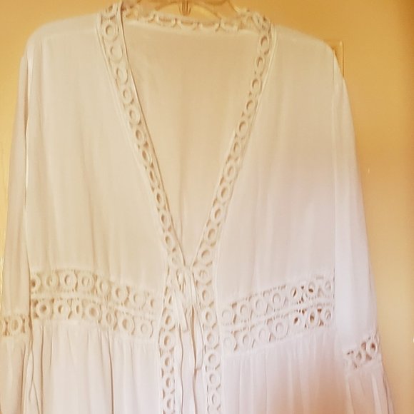 NWOT Crochet Trim Kimono Maxi Coverup Beach Wrap - Picture 1 of 5